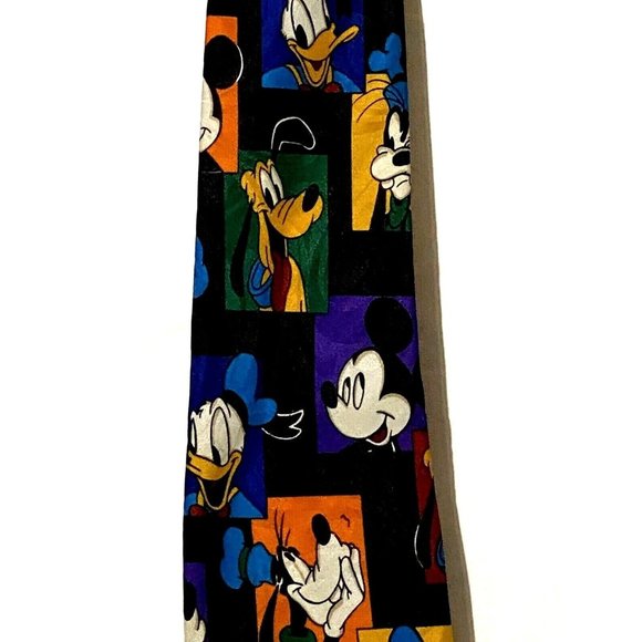 Disney Mickey Goofy back label is missing Character Color Block Polyester Tie - Picture 4 of 5